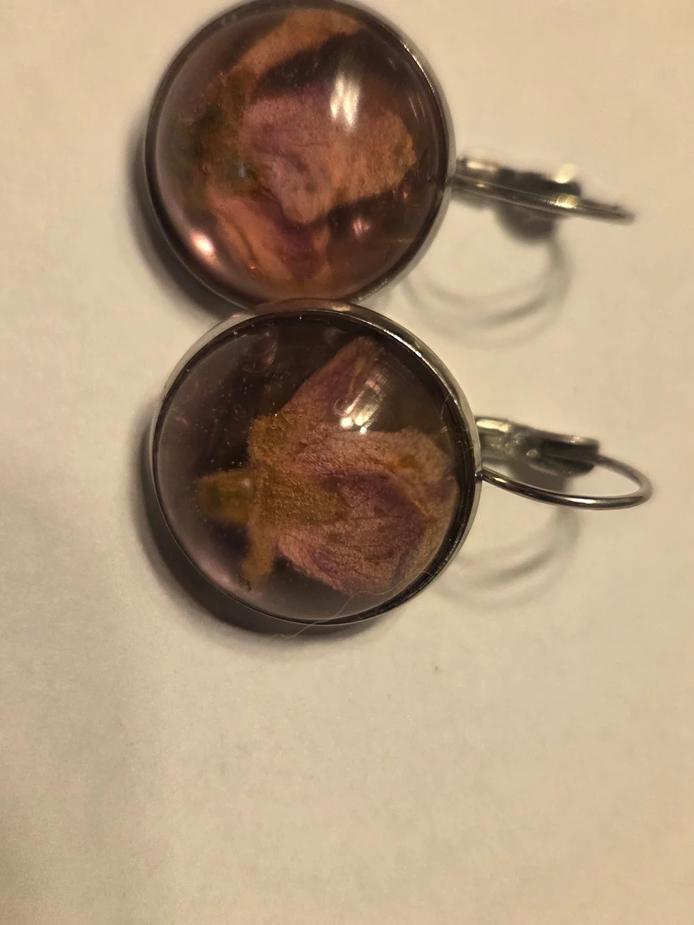 Handcrafted Pink Dried Apple Blossom Resin Drop Earrings